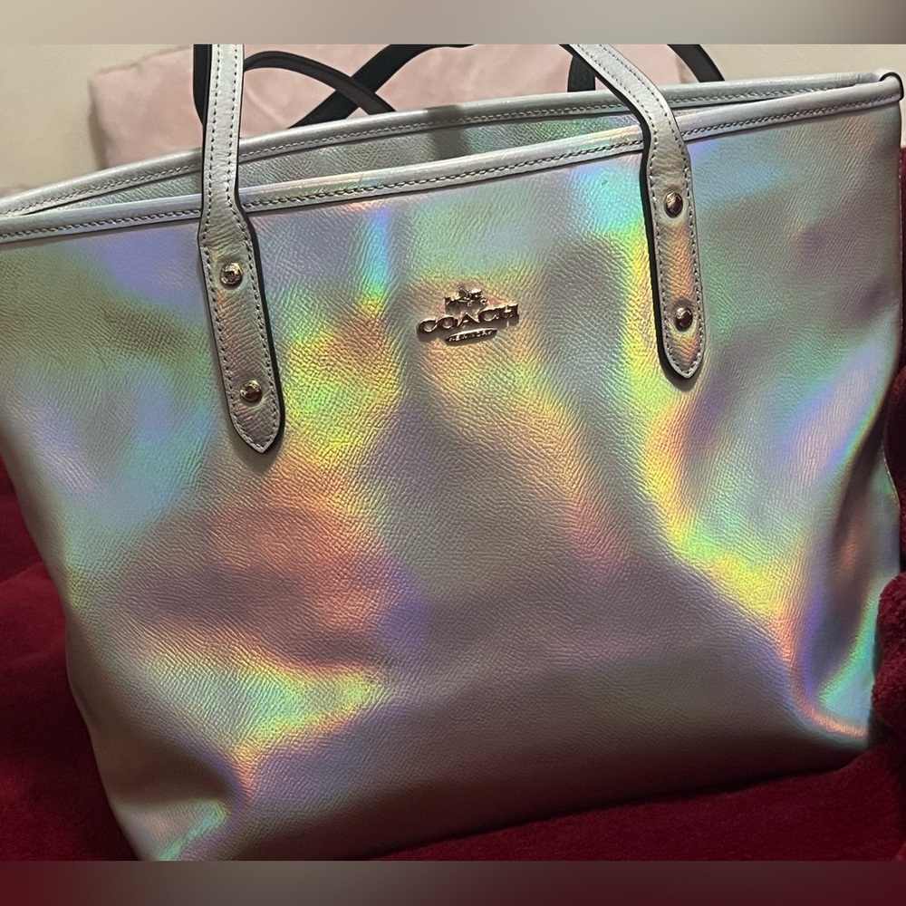 Rare Coach Holographic Iridescent Metallic Handbag 75th Anniversary Tote Rainbow